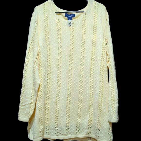 Denim & Co Bright Yellow Pointelle Knit Sweater 3XL - Picture 2 of 10